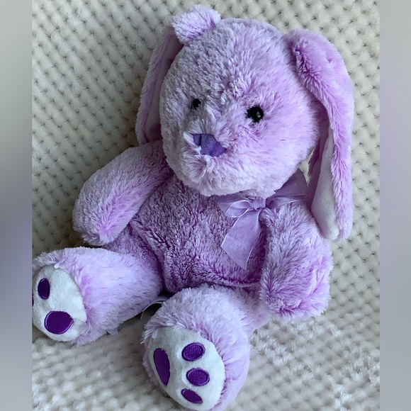 Hug Fun Purple Plush Bunny Rabbit Stuffed Animal Toy Purple Bow Embroidered Feet - Picture 2 of 12